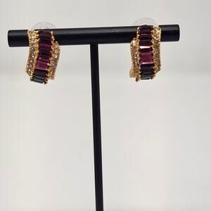 Roman Rainbow Clear Crystal Half Moon Post Earrings Gold Tone Costume Jewelry